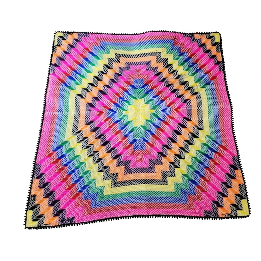 Ignite Rainbow Aztec Pillow Cover Zipper Colorful Black Trim 20‎ x 20 Decor NEW
